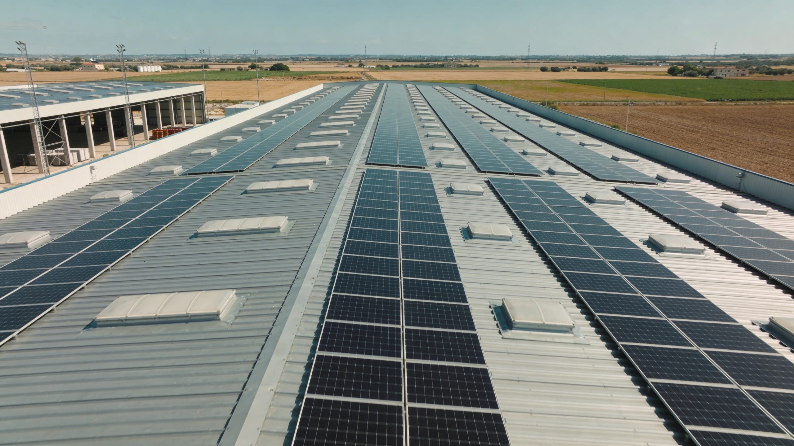 Tetto industriale con pannelli fotovoltaici