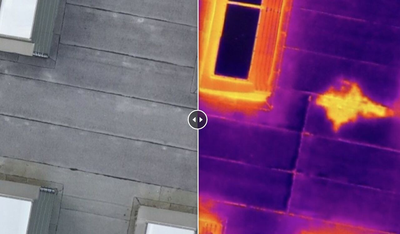 Confronto tra ripresa visiva e termografica di una copertura